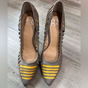 GX by Gwen Stefani -Gray and Yellow Striped Heels
